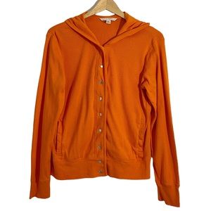 Banana Republic Large Orange Hooded Snap Front Open Knit Jacket